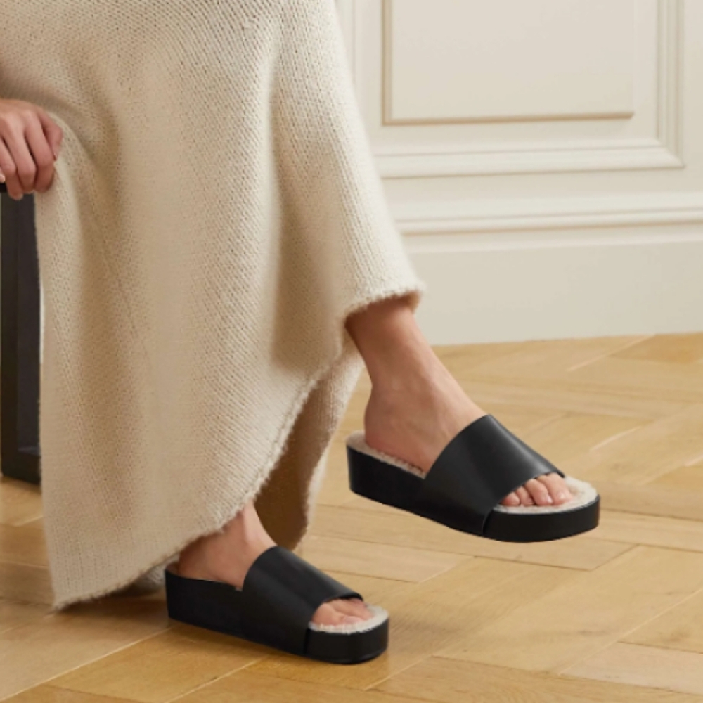 St. Agni Shearling-lined Leather Platform Sandals